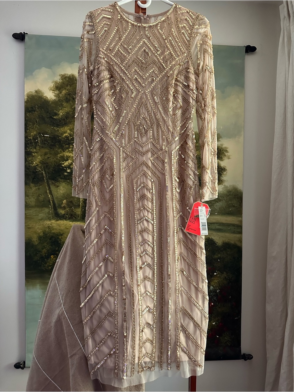 Gianni Bini Miranda Geometric Beaded Sequin Midi Dress Size 12 NWT